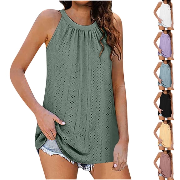 Women's Tank Tops Womens Tank Tops Loose Fit Women's V-neck Hollow Hole Sleeveless Pleated V-neck Purple M