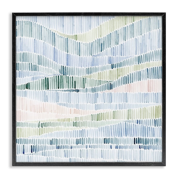 Stupell Industries Contemporary Abstract Layered Waves Striped Blue Green Beige Pattern Black Framed Giclee Art, 12 x 12, by Grace Popp