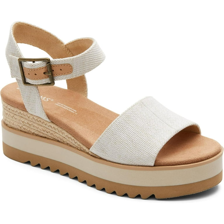 Toms Womens Diana Canvas Platforms Wedge Sandals Beige 6