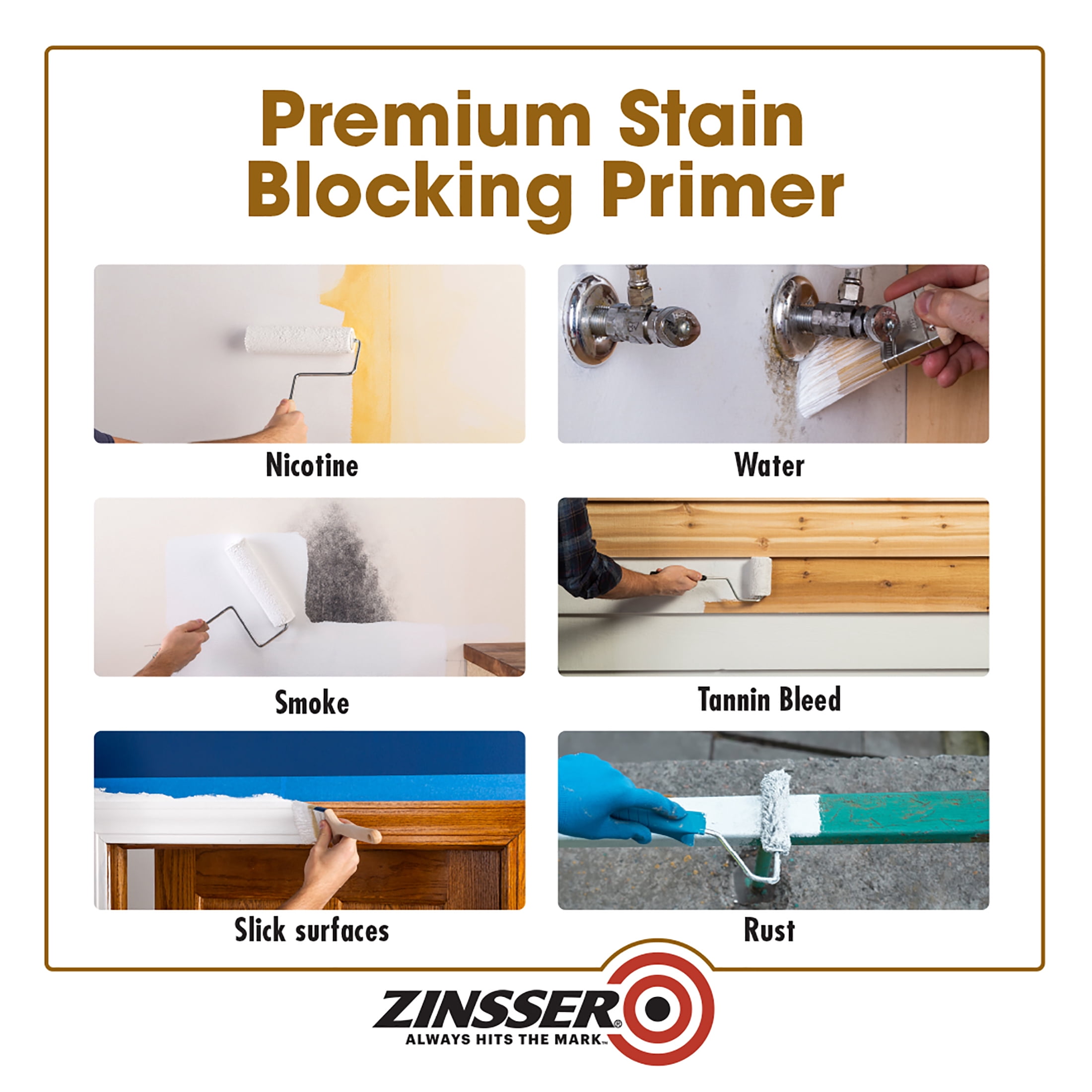 White, Zinsser High Hide Cover Stain Primer- 3554, Quart, 6 Pack