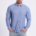 thumbnail image 2 of VSSSJ Linen Shirts for Men Regular Fit Long Sleeve Blouse Button Down Dress Shirts Vintage Turndown Collar Wedding Hawaiian Shirt Sky Blue M, 2 of 6