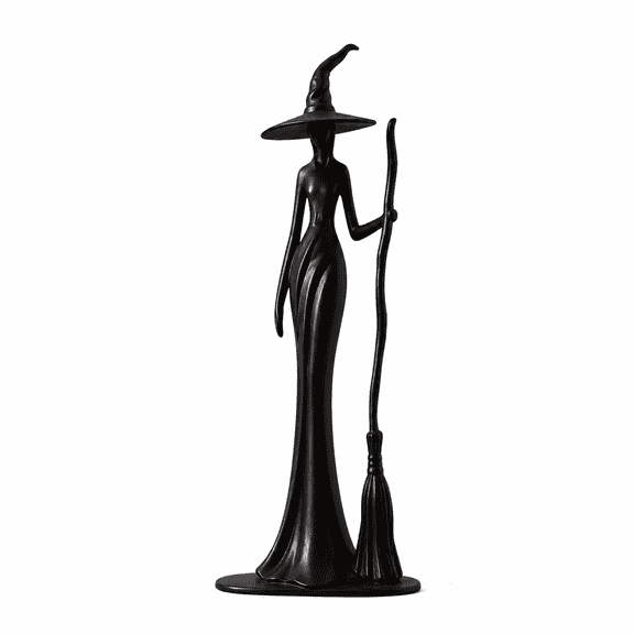 HOARBOEG Witch Figurine, Black Plastic Halloween Witch Statue, Minimalist Tabletop Sculpture for Home Shelf Mantel Decor, Spooky Decorative Collectible Ornament