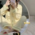 thumbnail image 3 of Conjunto de pijama con bolsillo para mujer, de 2 piezas ropa de dormir, pantalones de manga larga, traje con botones, ropa de noche de Color sólido, 3 of 4