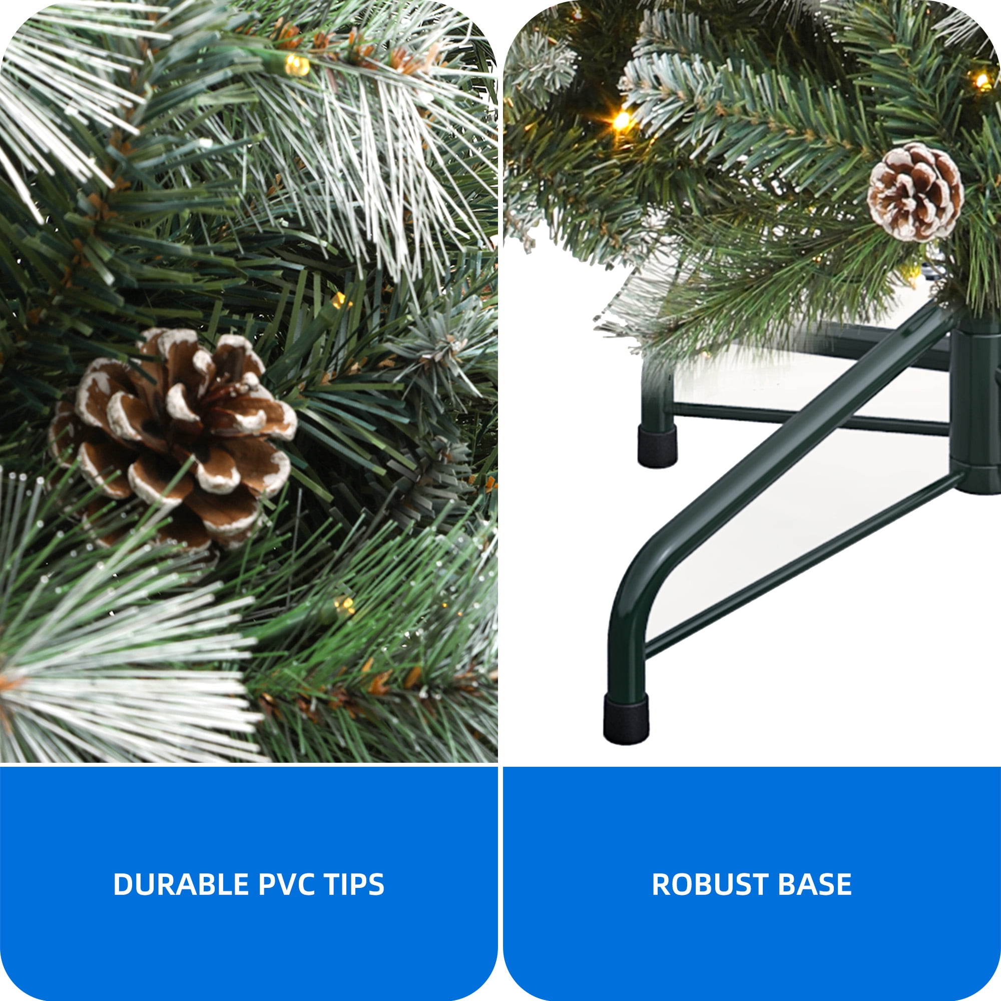 Dextrus 4.5ft Prelit Christmas Tree, Scotch Holiday Christmas Pine Tree with 396 Branch Tips,150 Warm-White Lights & 34 Pine-Cones, Remote Control, 11 modes, Green