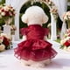 thumbnail image 5 of Conjunto de vestido de novia para perro primavera-verano • Ropa para mascotas pequeñas y medianas • Falda de gasa para fiestas • Beige rojo negro • Poliéster transpirable • 1 pieza • Espalda 12,6", 5 of 6