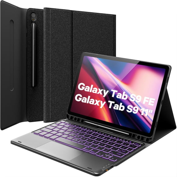 GreenLaw Galaxy Tab S9 FE 5g Case with Keyboard, Galaxy Tab S9 Keyboard Case, 7 Color Backlit Touchpad Keyboard with Pencil Holder, Magneti