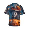 thumbnail image 3 of Daiia Modern Style Pumpkin Witch Hawaiian Shirt for Men Gentle Cotton Regular Short Sleeve Casual-Small, 3 of 9