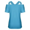 thumbnail image 5 of RKZDSR Women Tshirts Graphic,Plus Size Summer Womens Cold Shoulder Blouse Short Sleeve Cute Plain Tees Sexy V Neck Lace Crochet Patchwork Tunic Tops Blue#01 XXXXXL, 5 of 6