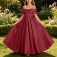 thumbnail image 6 of Girls Off Shoulder Big Bow Maxi Formal Dress A Line Satin Long Gown Kids Wedding Birthday Party Dress Wine 13--14 Years, 6 of 7