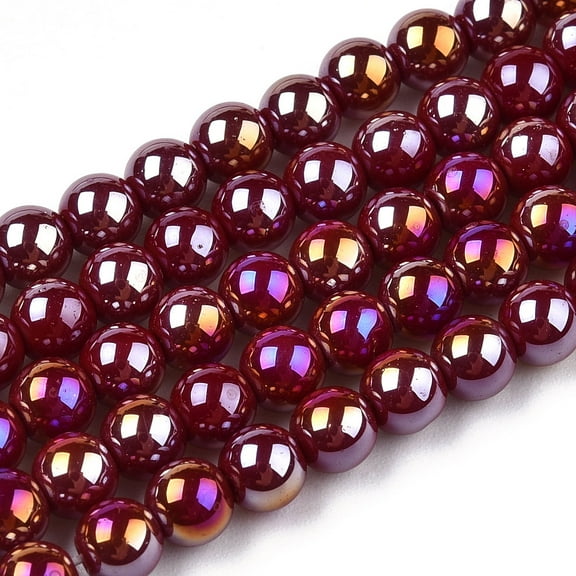 Electroplate Opaque Glass Beads Strands AB Color Plated Round Dark Red 4~4.5mm Hole: 0.8mm about 97~99pcs/strand 14.76 inch~14.96 inch(37.5~38cm) DIY