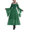 thumbnail image 2 of Women Gothic Witch Maxi Dress, Off Shoulder Sheer Flare Long Sleeve Lace Up Vintage Gown, Floor Length Renaissance Costume Dress for Halloween Cosplay Themed Party L, 2 of 6