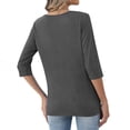 thumbnail image 4 of Qwertyu Womens Tops 3/4 Length Sleeve V Neck Loose Casual Button T Shirts Summer Basic Tees Gray 3XL, 4 of 5