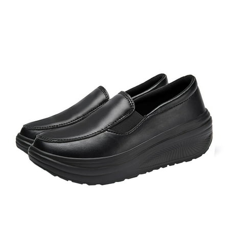 

Honeeladyy Women s Solid Color Wedge Round-Toe Lightweight Soft Walking Shoes Casual Sneakers Black Sales