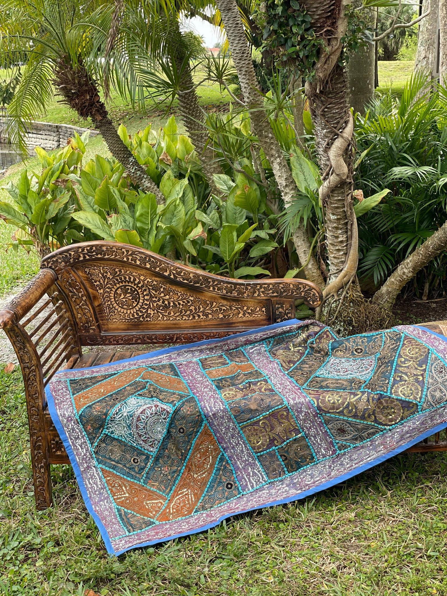 Tenture Murale Indienne Vintage Brodée - Patchwork Jaipur 60x40 Pouces - Multicolore