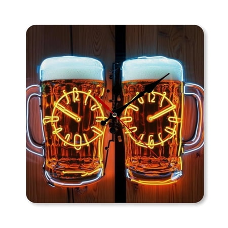 RKSupls 10×10inch Beer Mug Neon Clock Square Unmarked Wall Clock Silent Non-Ticking Home Decor for Bedroom Living Room Office Classroom Easy to Install
