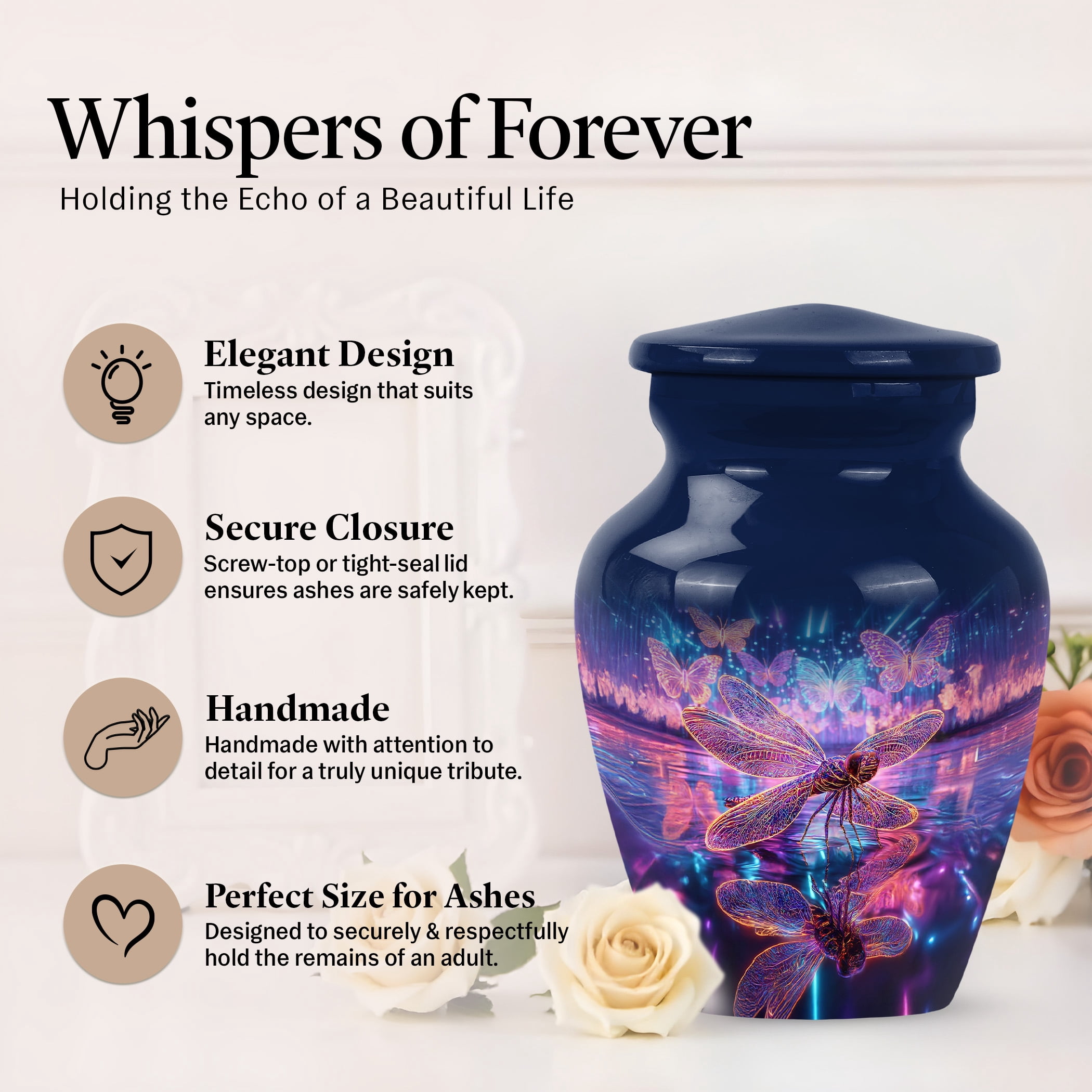 JAGSHASHI Dragonfly Mini Keepsake Urns For Human Ashes Adult Female – Cremation Urn For Ashes Adult Male or Pets – Funeral Token Urn with Velvet Box – Memorial Tribute for Families (Blue 3 Inch)