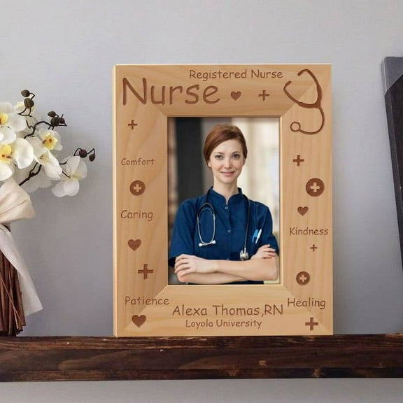 Registered Nurse Personalized Wooden Picture Frame 3 1/2" x 5" Brown (Vertical)