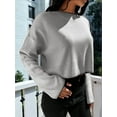 thumbnail image 4 of Women'S 2025 Fall Crew Neck Cropped Sweater Oversized Ribbed Knit Pullover Tops Grey One size, 4 of 7