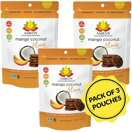 Mini Bars Mango Coconut 3 Pouch Pack.  Paleo, Gluten-Free, Dairy-Free, and Non-GMO Certified – Vegan, Raw, and