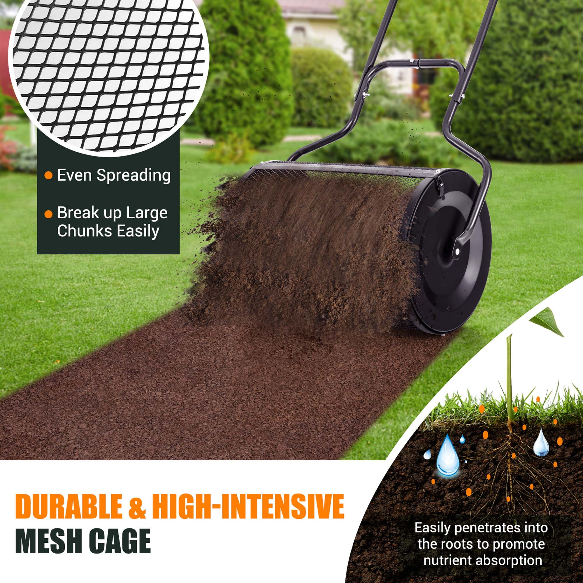 Costway 24" Peat Moss Spreader Compost Spreader with Upgrade Side Latches & U-shape Handle Black
