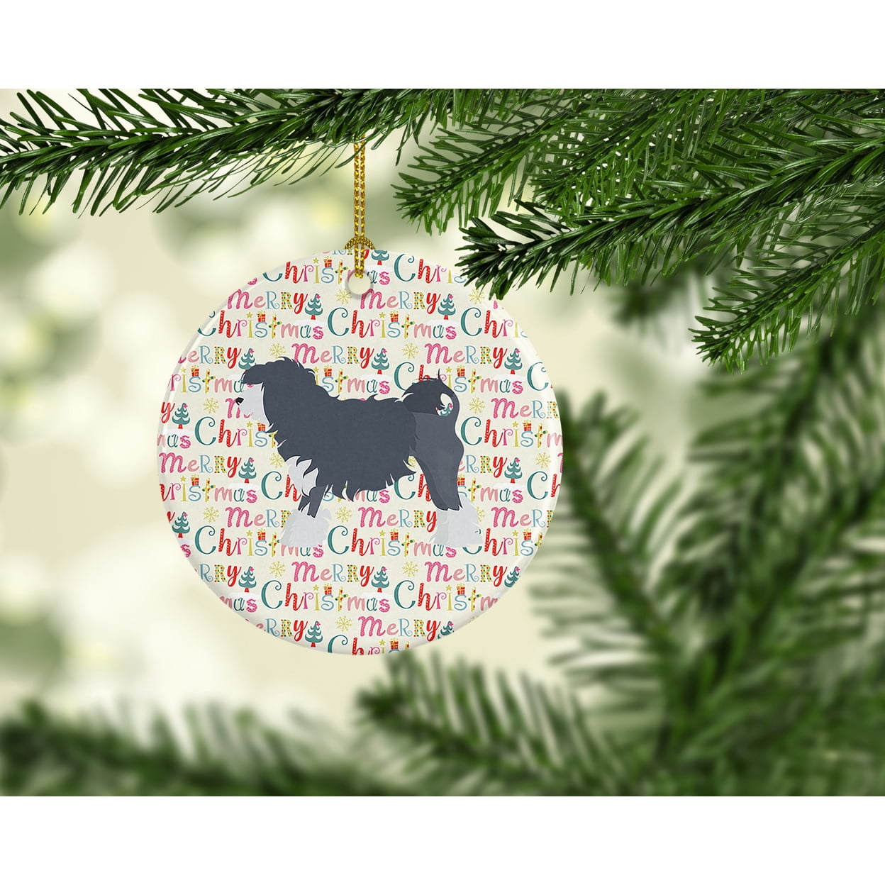 Lowchen Little Lion Dog #1 Merry Christmas Ceramic Ornament 2.8 in x 2.8 in