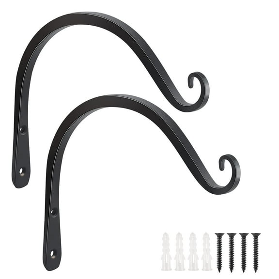 Deally 2 Pack 8 Inch Hanging Plant Bracket Wall Hooks Decorative Plant Hangers for Outdoor Hanging Bird Feeders, Wind Chimes, Plant Baskets, Black