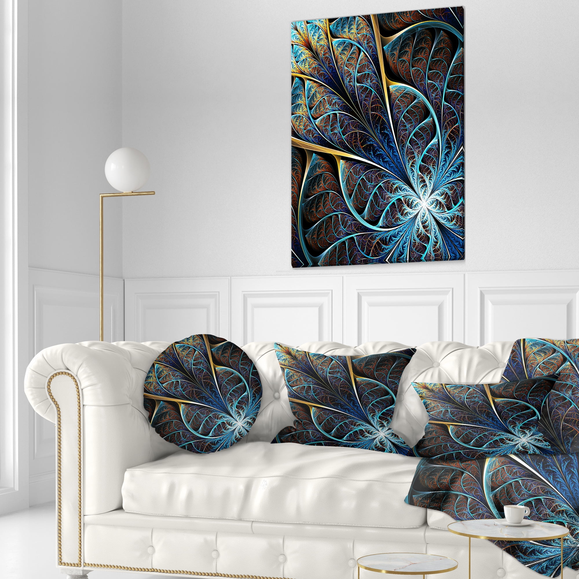 Designart Abstract Brown Fractal Flower - Floral Throw Pillow - 12x20