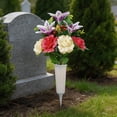 thumbnail image 4 of Artificial Bouquet, Peacock Rose Fake Floral Arrangement, Outdoor Cemetery Memorial Decor, Realistic Faux Flower Stake for Grave, Holiday, Garden & Remembrance Use, 4 of 7