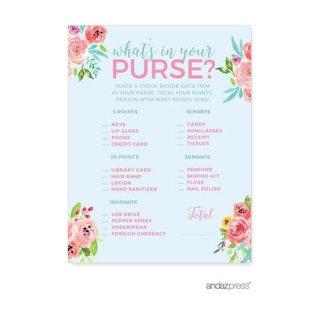 Baby Shower Pink Roses English Tea Party What S In Your Purse Game