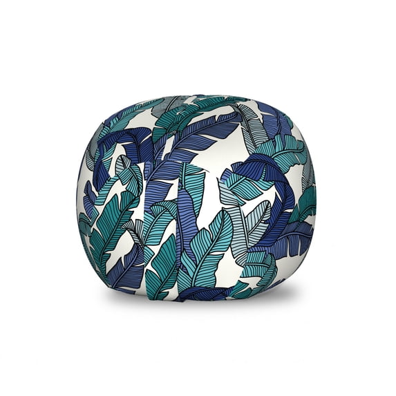 Exotic Storage Toy Bag Chair, Palm Leaves Pastel Jungle Paradise Foliage Hipster Urban Graphic, Stuffed Animal Organizer Washable Bag, Small Size, Indigo Turquoise and Ivory, by Ambesonne