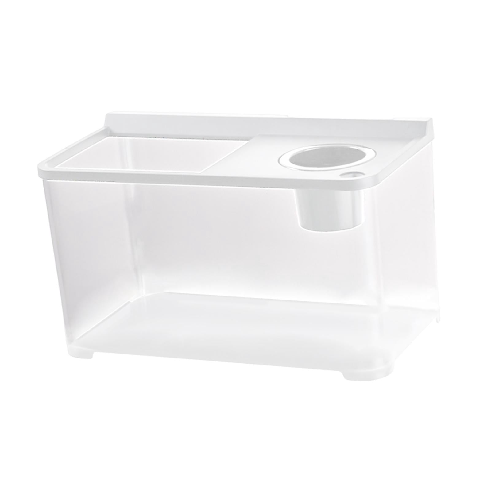 FashionCha Betta Fish Tank Mini Fish Tank 34x21x20 cm Transparent Amphibian Feeding Box Fish Bowl Reptile Terrarium for Turtle Frog Fish White