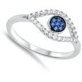 thumbnail image 4 of Evil Eye Blue Simulated Sapphire Micro Pave Ring .925 Sterling Silver Band CZ Female Size 5, 4 of 4