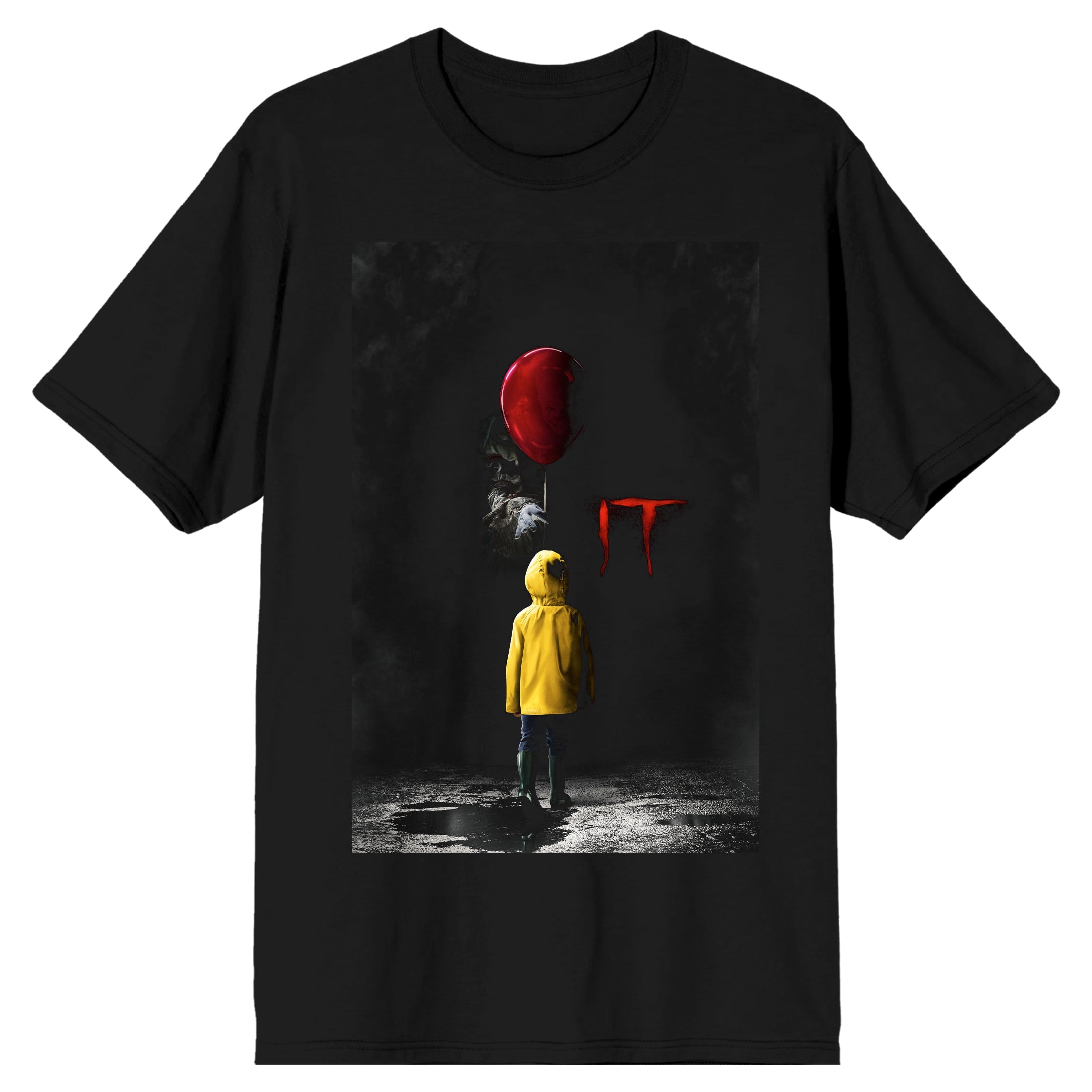 It 2017 Boy in Yellow Raincoat and Floating Balloon Men's Black Tshirt