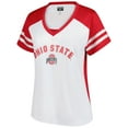 thumbnail image 2 of Women's Fanatics White Ohio State Buckeyes Plus Size Rhinestone Glitter Sleeve Stripe V-Neck T-Shirt, 2 of 3