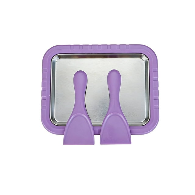 Mlkoz Kitchen Utensils , Machine à Crème Glacée Instantanée à Domicile Kit de Machine à Crème Glacée Roulée Instantanée avec 2 Grattoirs DIY Plateau Glacé en Acier Inoxydable Fait Maison Activité Familiale 20ml