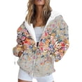 thumbnail image 3 of Floral Zip-Up Hoodie for Women, Long Sleeve Oversized Sweatshirt Jacket - Casual Loose Fit Lightweight Outerwear with Pockets Gray M, 3 of 6