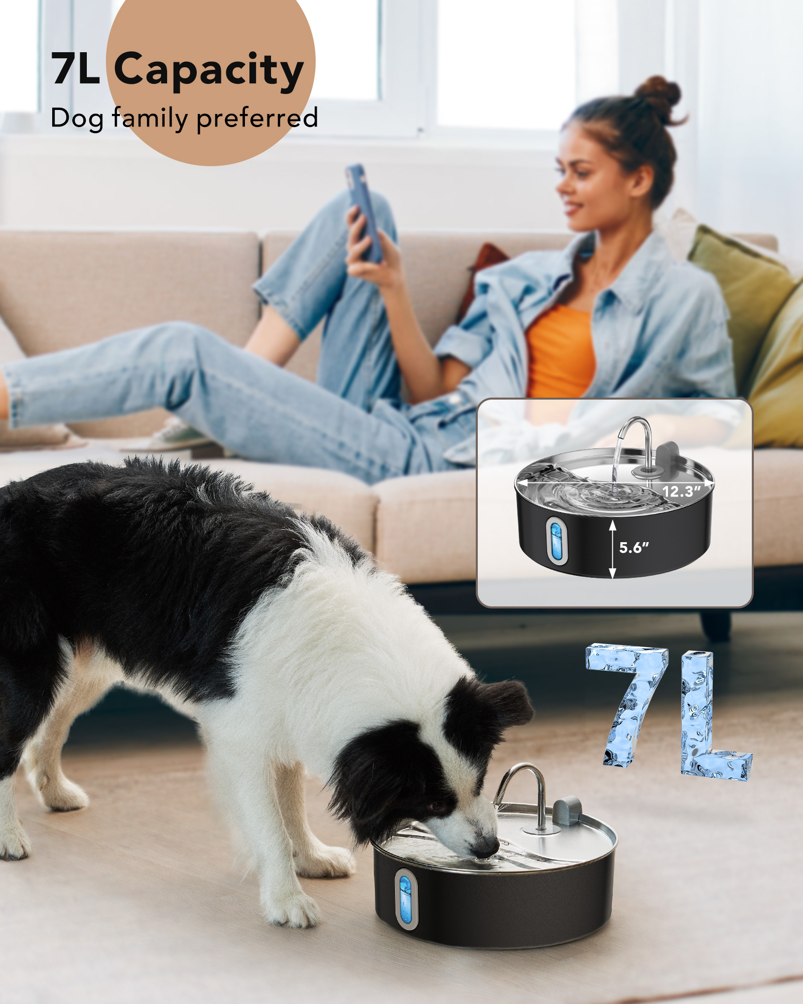 Stainless Steel Automatic Dog Water Fountain, 7L Capacity with Multi-Filtration photo 2
