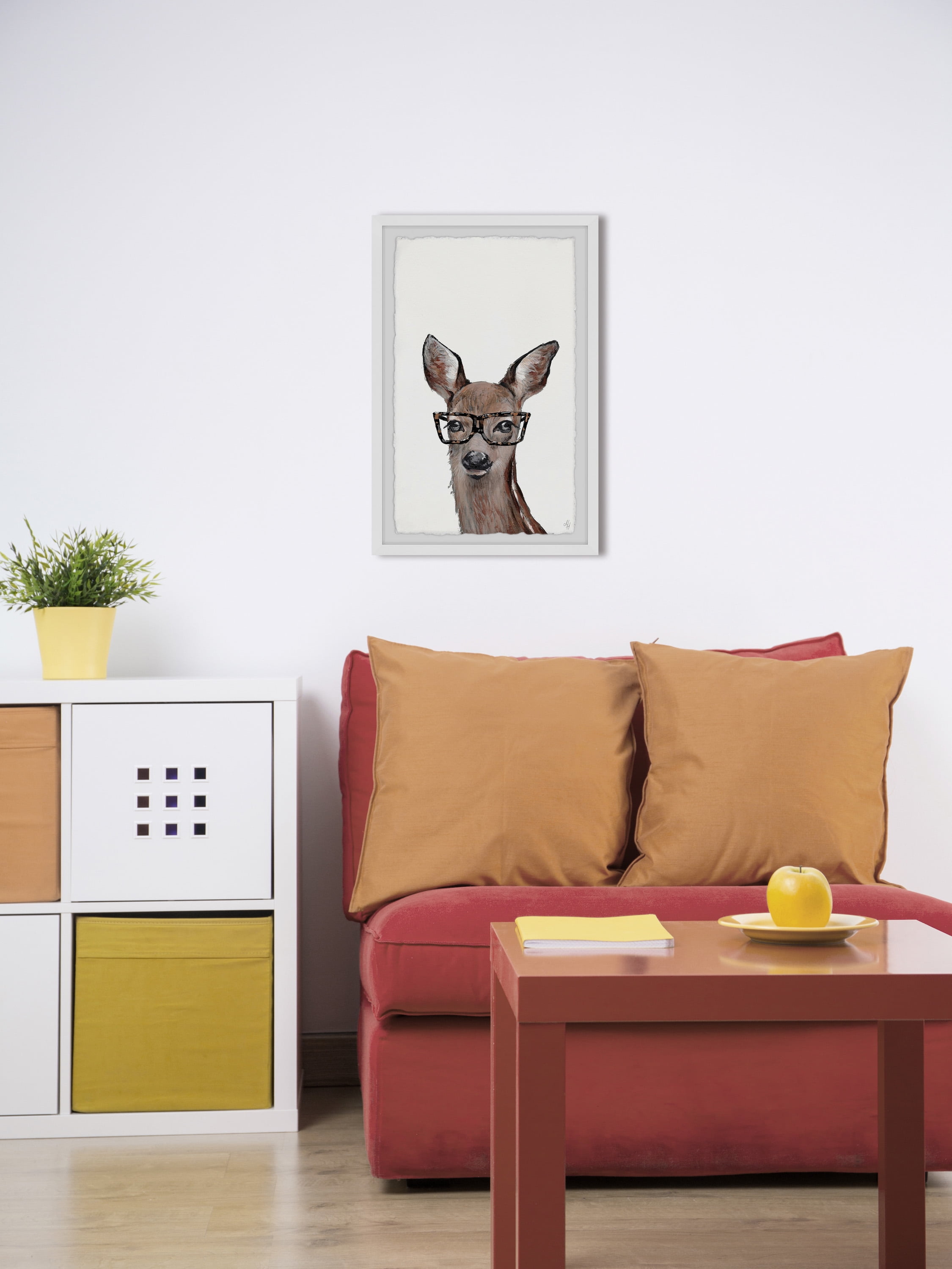 Marmont Hill Brown Hippie Deer Framed Wall Art, 12" x 1.5"