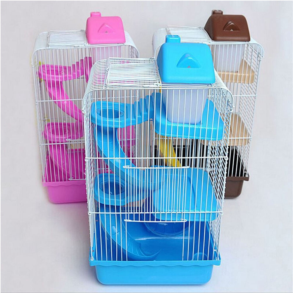 IBASETOY Blue Three Layer Hamster Cage Made of Premium Plastic with Slide and Running Wheel for Small Pets