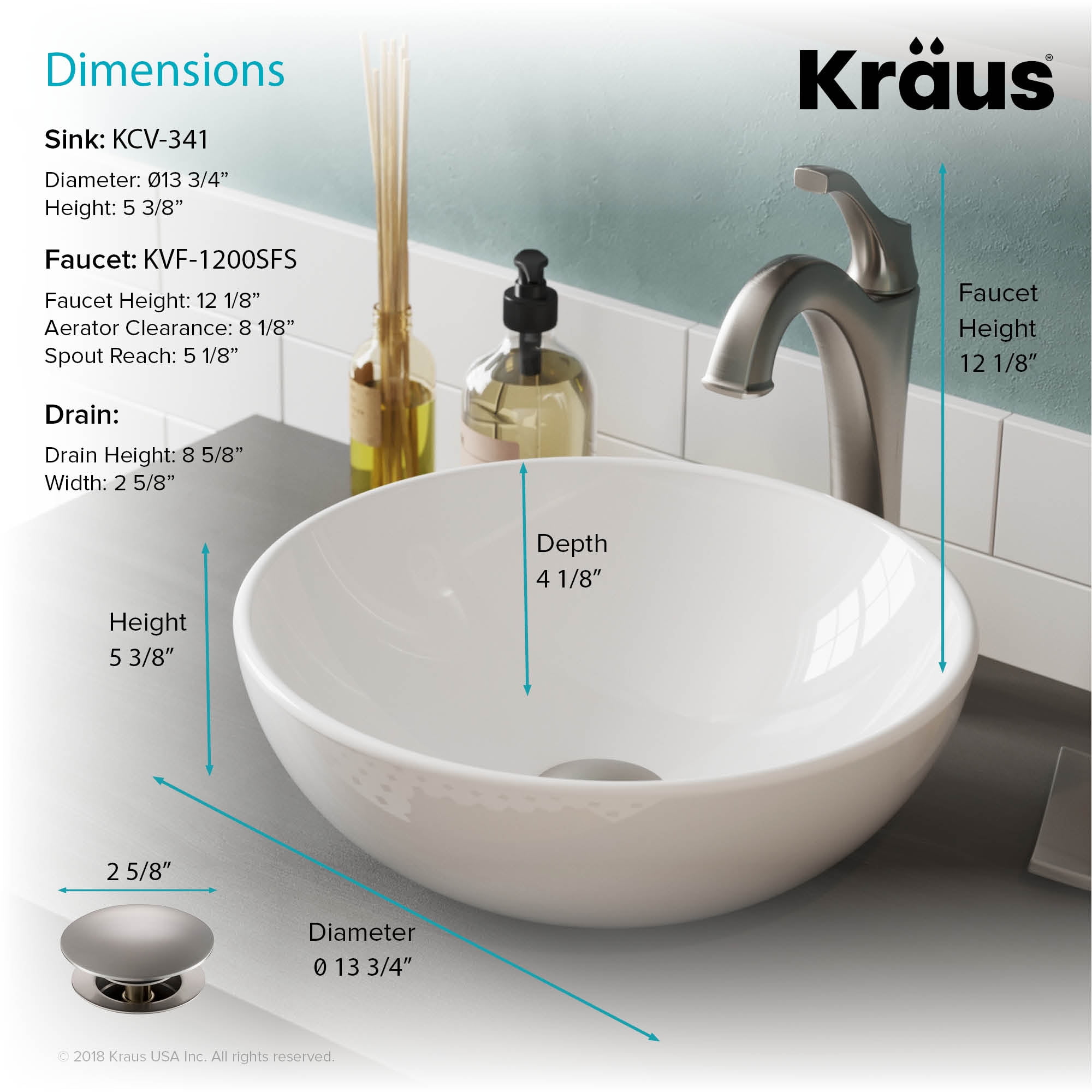 KRAUS Elavo 14-inch Round White Porcelain Ceramic Bathroom Vessel Sink and Spot Free Arlo Faucet Combo Set with Pop-Up Drain, Stainless Brushed Nickel Finish