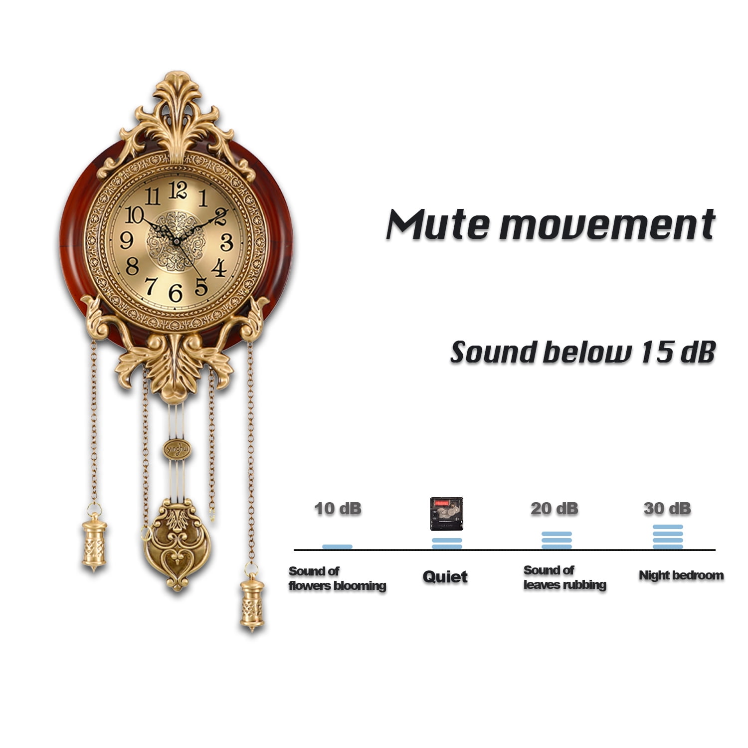 Aero Snail 9" Pendulum Wall Clock, Solid Wood, Battery Operated, Vintage Quartz Clock 205B
