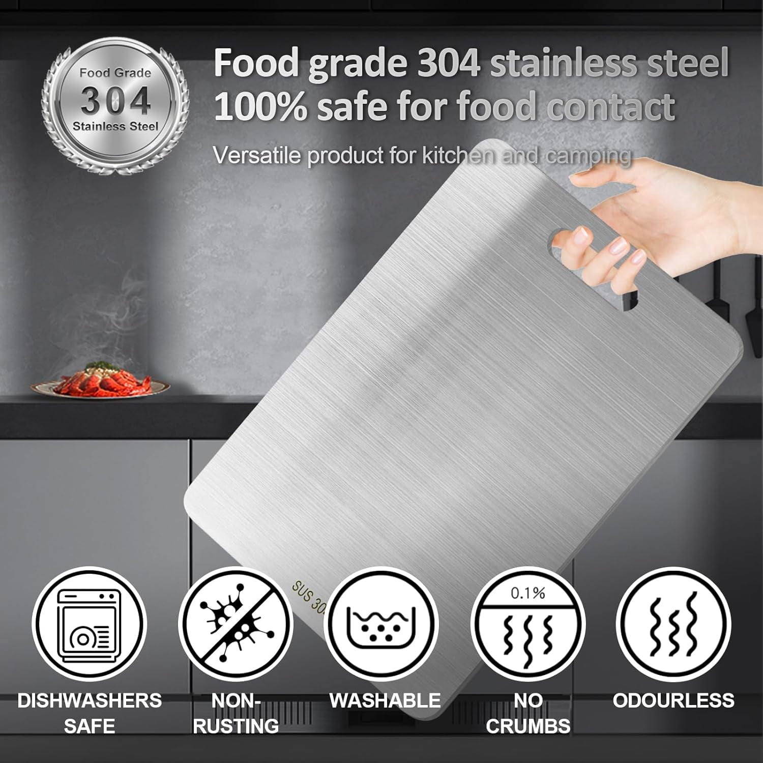 3PCS Stainless Steel Cutting Board Set, Double-Sided Metal Kitchen Chopping Boards, Food Grade Non Toxic, Burr-Free Edges, Dishwasher Safe for Meat Vegetables Fruits (S/M/L)