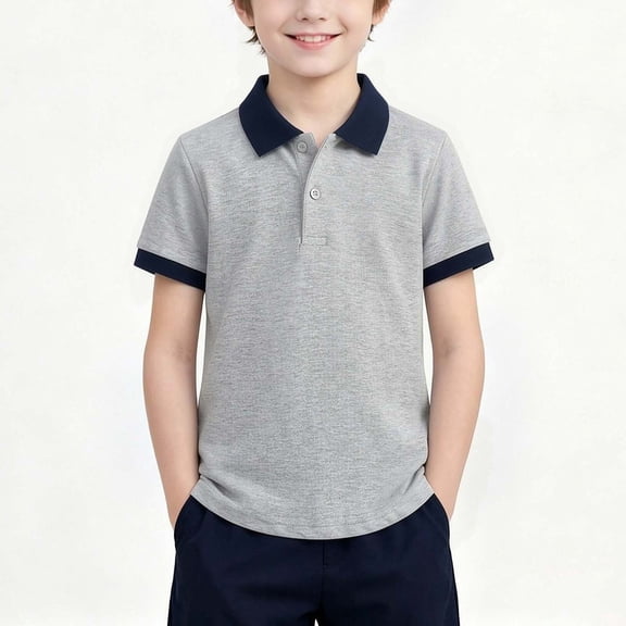 BRGZLK Boys Short Sleeve Polo Shirts Summer Stylish Color Block Button Down School Uniform Tshirt Lightweight Breathable Golf Shirt 2026 Gray 4-5 Years