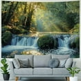 thumbnail image 4 of Shiartex  Rainforest Tapestry, Foliage Jungle Misty Mountains Waterside River Shaft Sunbeams Image, Wall Hanging for Bedroom Living Room Dorm Decor, Yellow Green Blue 40x30inch, 4 of 6