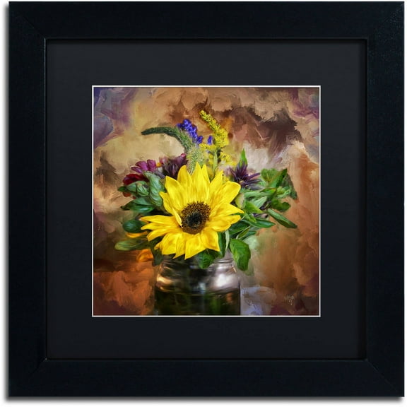 Trademark Fine Art "A Jar of Wildflowers" Canvas Art by Lois Bryan Black Matte, Black Frame
