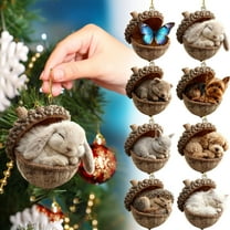 8Pcs Forest Animal Acorn Ornaments – Woodland Christmas Decorations Rustic Nature-Themed Acrylic Sleeping Animal Hanging Decor for Tree Home Décor Gifts