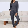 thumbnail image 2 of Womens Knit Pajamas Sets Two Piece Outfits Sets Sleepwear Loungewear Pjs Long Sleeve Tops And Pants, 2 of 8