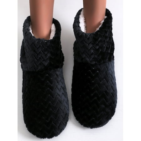 

Woobling Women s Soft Fleece Comfy Warm Slippers Booties Cozy Indoor Pull On House Shoe with Non-Slip Outsole
