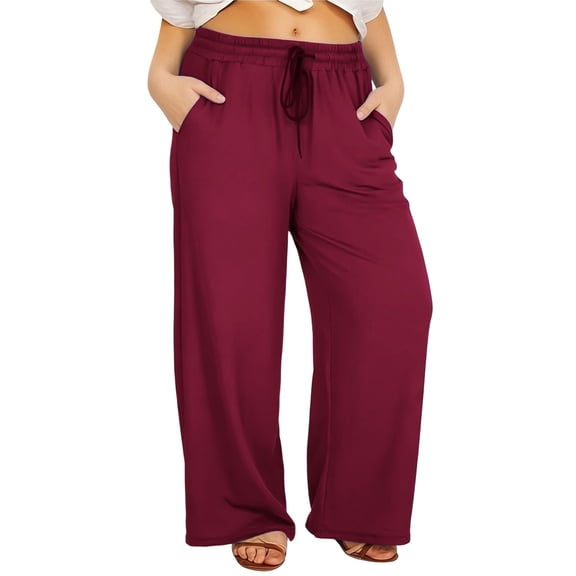 BUIGTTKLOP Womens Plus Size Yoga Pants Drawstring Wide Leg Casual Palazzo Pants High Waisted Comfy Loose Lounge Pants with Pockets