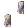 thumbnail image 2 of Yuarrent Poliéster Stay Cómodo y elegante Vestido de una pieza con nudo de lazo para mujeres viajeras Hoja de loto Modificar cintura Strechy Type3 NO3, 2 of 6